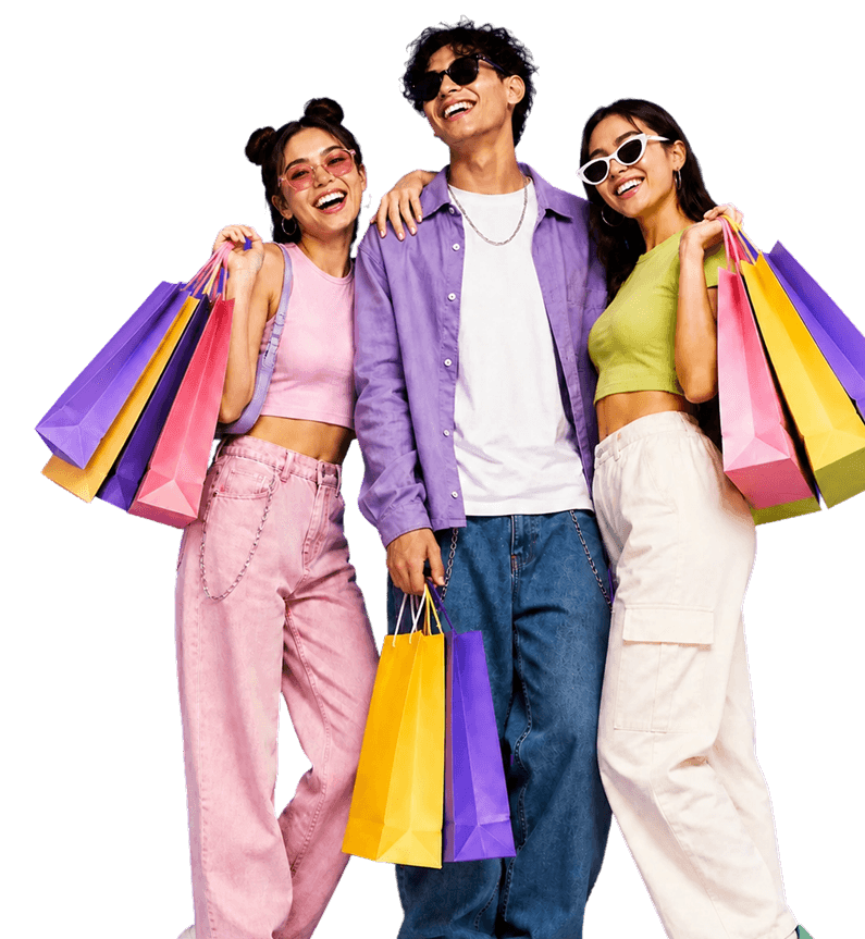 People shopping with colourful bags